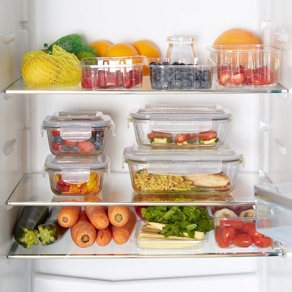 VonShef Glass Container Food Storage Set with non BPA lids, Assorted Sizes, 24 Piece