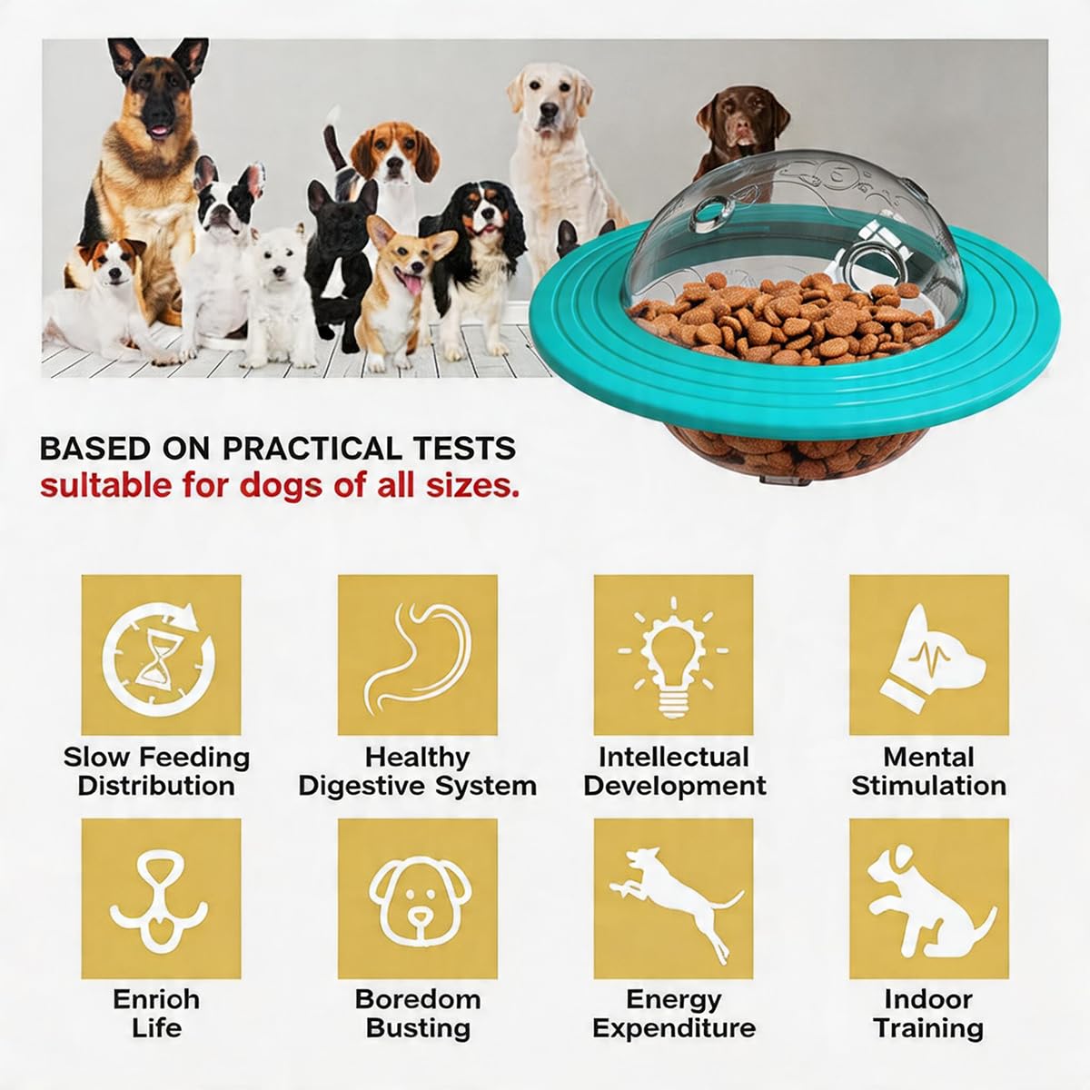 UFO Robot Planet - Juguete interactivo para perros, rompecabezas dispensador de golosinas para perros grandes y pequeños, estimulación cerebral de enriquecimiento y alimentador lento para
