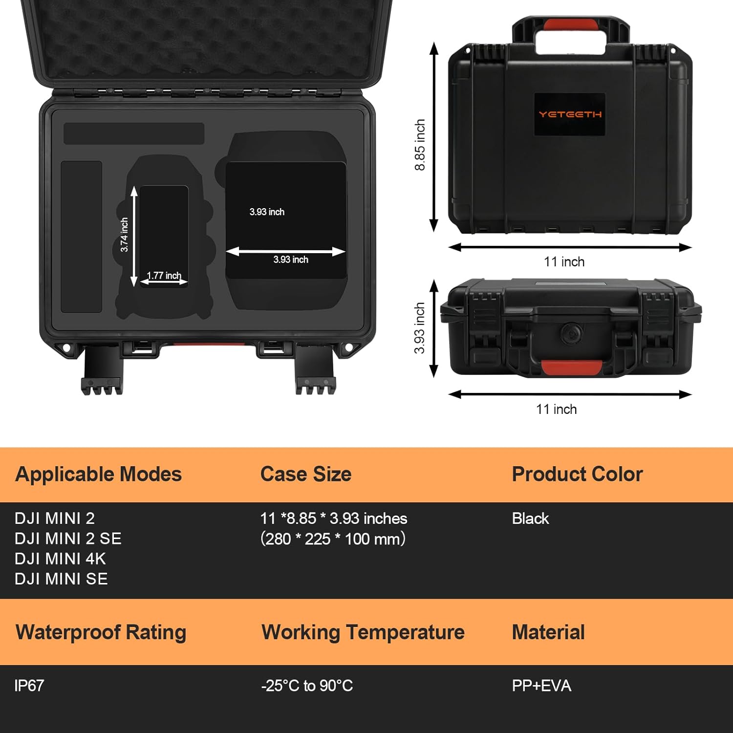 Drone Case for DJI Mini 4K: Waterproof Hard Travel Cases with Custom Foam for DJI Mini 2 /2 SE Fly Combo, Large Carrying Box for Drone, Batteries, Charger, Cable, Propeller & Accessories (Case Only) - Image 5