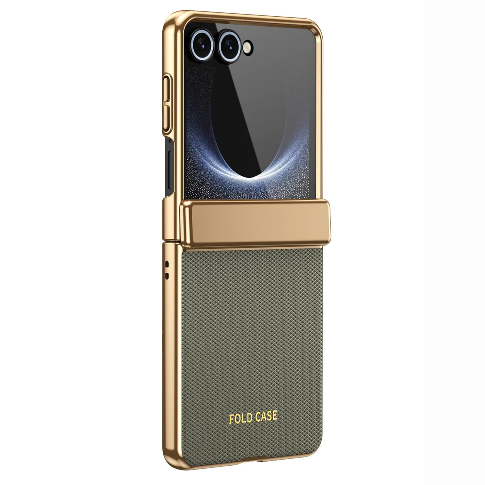LUOTANL Leather Case for Samsung Galaxy Z Flip 8, Plating Hinge Slim Case Tempered Glass Screen Protection Business Cover,Bronze,Flip 8