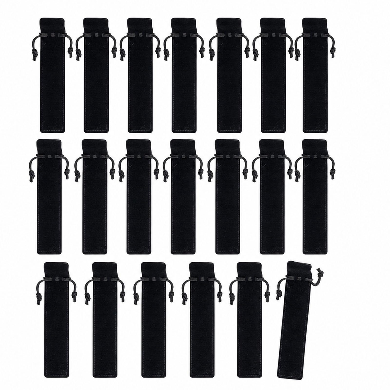 QIHAWN 20Pcs Black Velvet Pen Pouches Drawstring Single Sleeve for Office