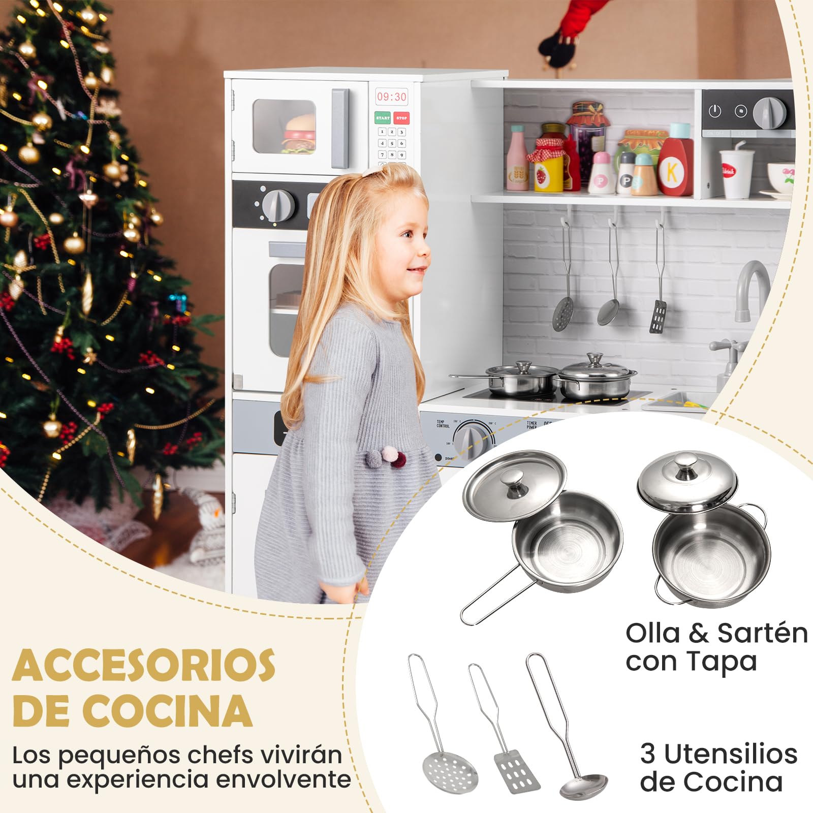 GOPLUS Cocinita Infantil de Madera con Dispensador de Agua y Sonidos