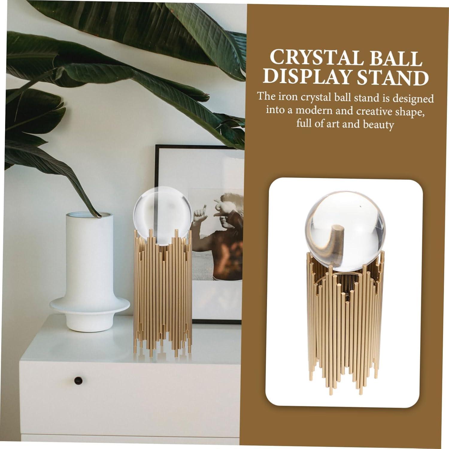 Mobestech Metal Crystal Ball Ornament with Stand for Living Room Decor Stylish Decoration for TV Cabinet and Desktop