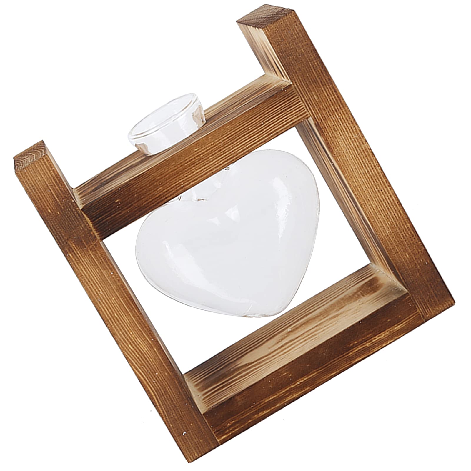 Vase en verre cœur et bois Wakects pour déco de table salon