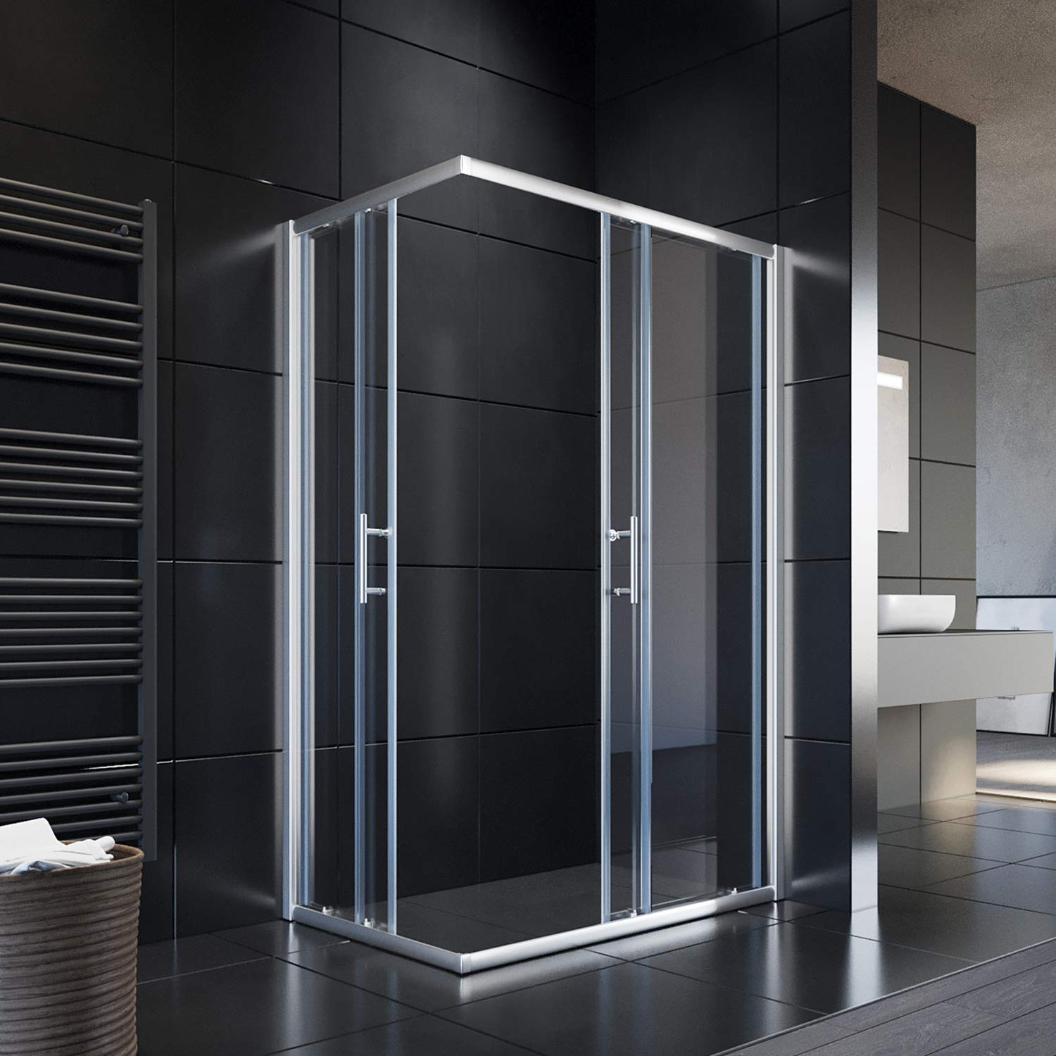 SONNI 1200x1000x1950mm Duschkabine Eckeinstieg Doppel Schiebetür Echtglas Duschwand