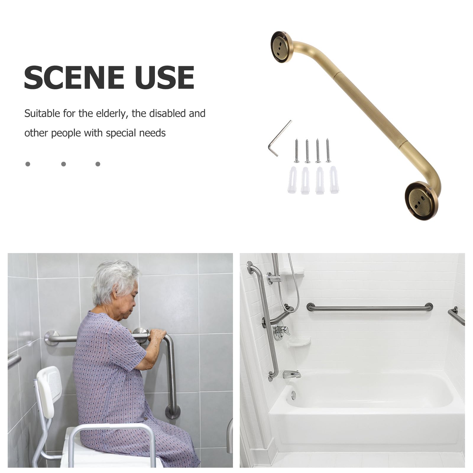 DOITOOL Barra de Agarre Antideslizante de Latón para Personas Mayores, Pasamanos para Ducha y Baño, Soporte de Seguridad Multifuncional para Inodoro, Adecuado para Baño Accesible y Uso
