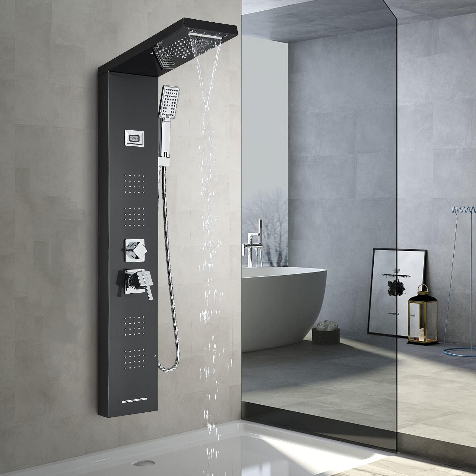 Colonna doccia nera colonna idromassaggio con rubinetto in acciaio inox pannello doccia set doccia sistema doccia bagno