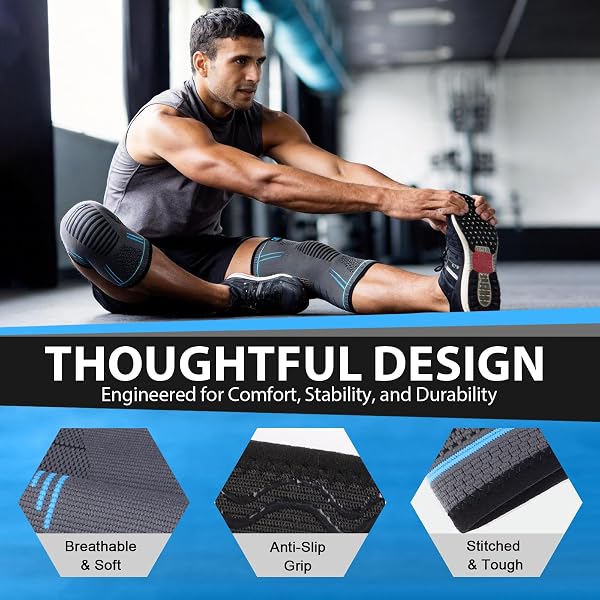 Pack de 2 Rodilleras, Antideslizante Rodilleras Crossfit, Aliviar el Dolor Articular, Knee Brace, Transpirable Rodillera para Gym, Voleibol, Baloncesto, Correr, Bicicleta, Unisex (Línea Azul-M) - 5