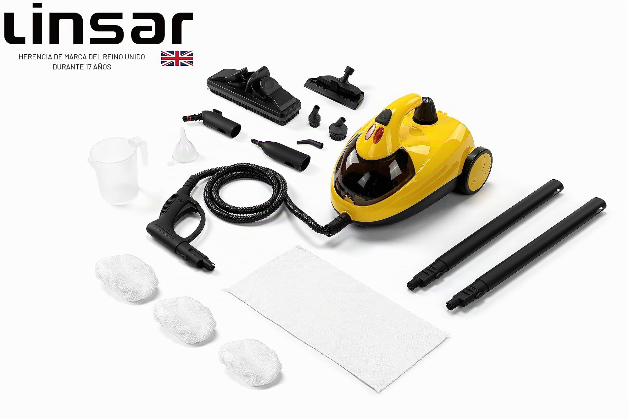 Linsar - Limpiador a vapor múltiple - 4 bares de presión de vapor - 45 min. de vapor caliente con 1x llenado del depósito (1,5L) - Hasta 100 grados - 2,5m de longitud de cable - 1500 vatios