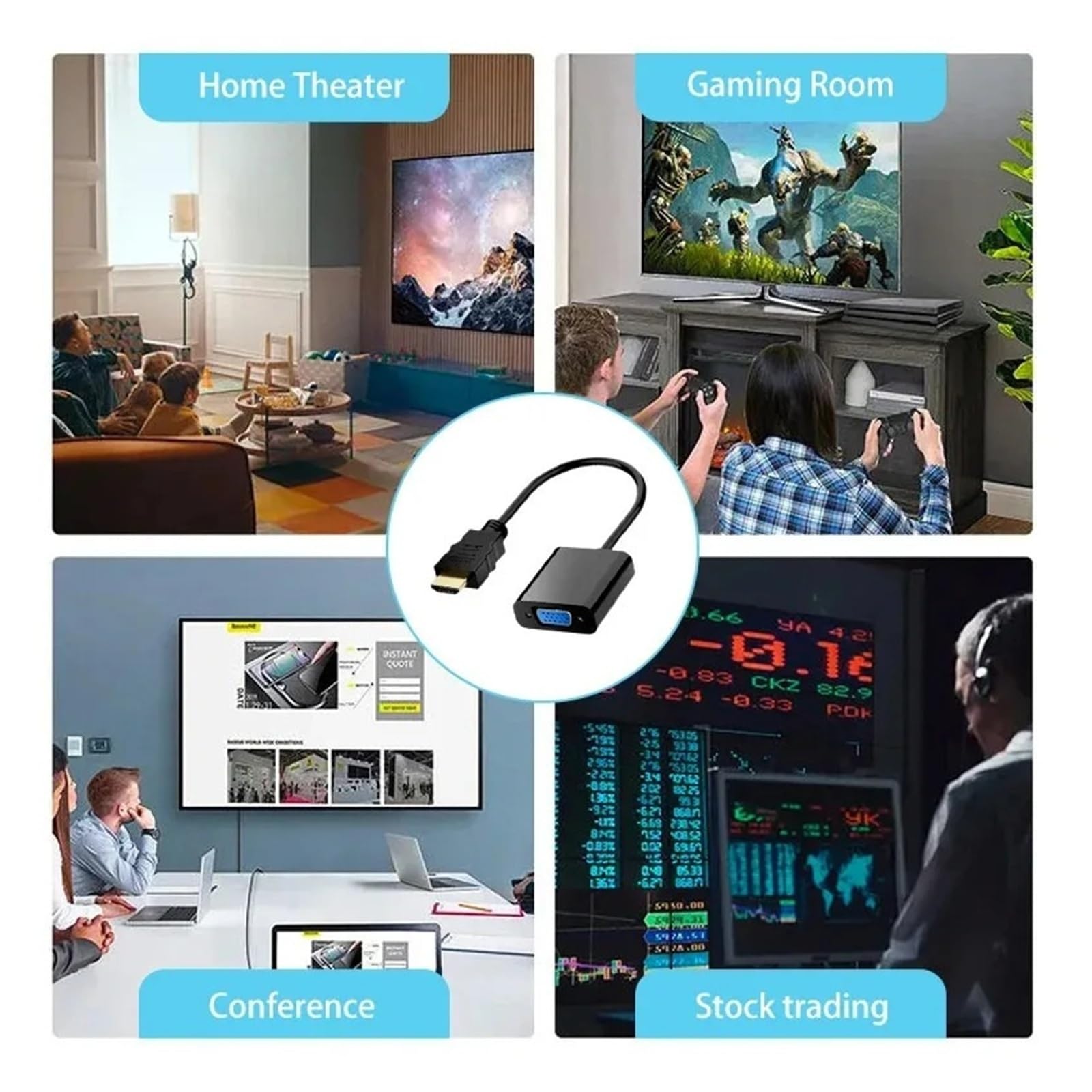 Adattatore da HDMI a VGA 1080P con audio per computer portatile e monitor (nero)