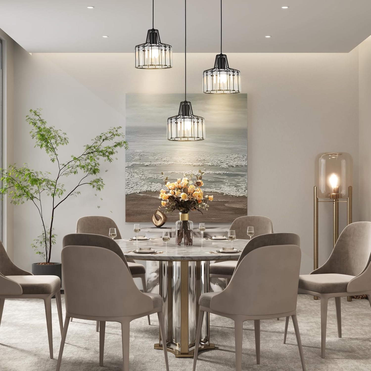 Battery Operated Pendant Lights,Rechargeable Pendant Light with Remote,Crystal LED Pendant Light Fixtures for Kitchen Island,Black Modern Hanging Lights for Bedroom,Dining Room Hallway Entryway