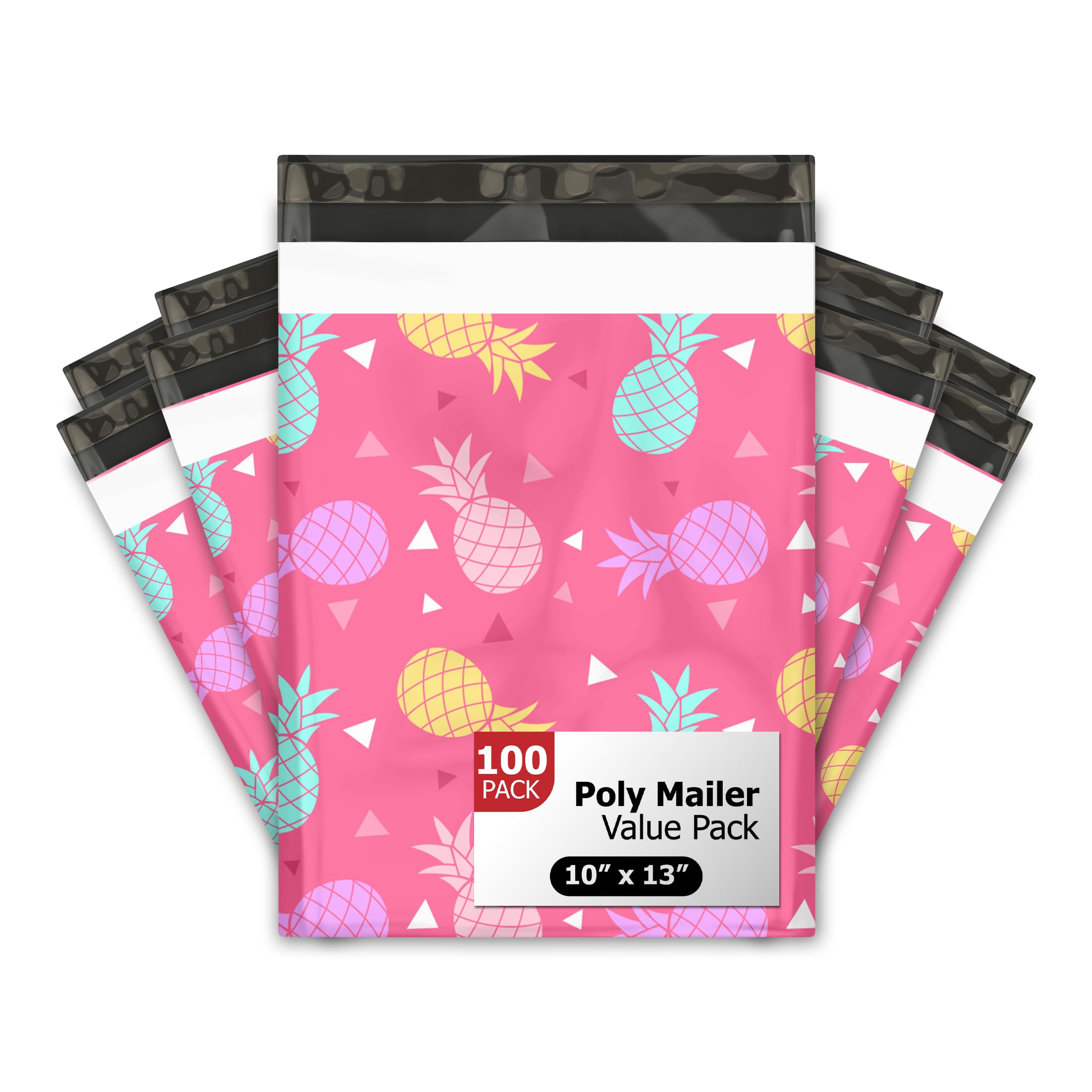 10x13 (100) Pink Pineapple Designer Poly Mailers Waterproof Self Sealing Tear Resistant Polymailers Shipping Envelopes Premium Printed Bags For Small