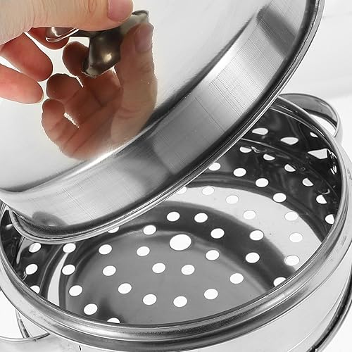 Miniatura 4 de SHERCHPRY Vaporizador con tapa, vaporizador de acero inoxidable, vaporizador de alimentos de metal, doble vaporizador para bolas de masa para Kitcken