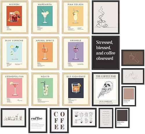 97 Decor Póster de cóctel vintage, accesorios y decoración de carrito de bar, arte de pared de cóctel retro, imágenes estéticas de bebidas funky