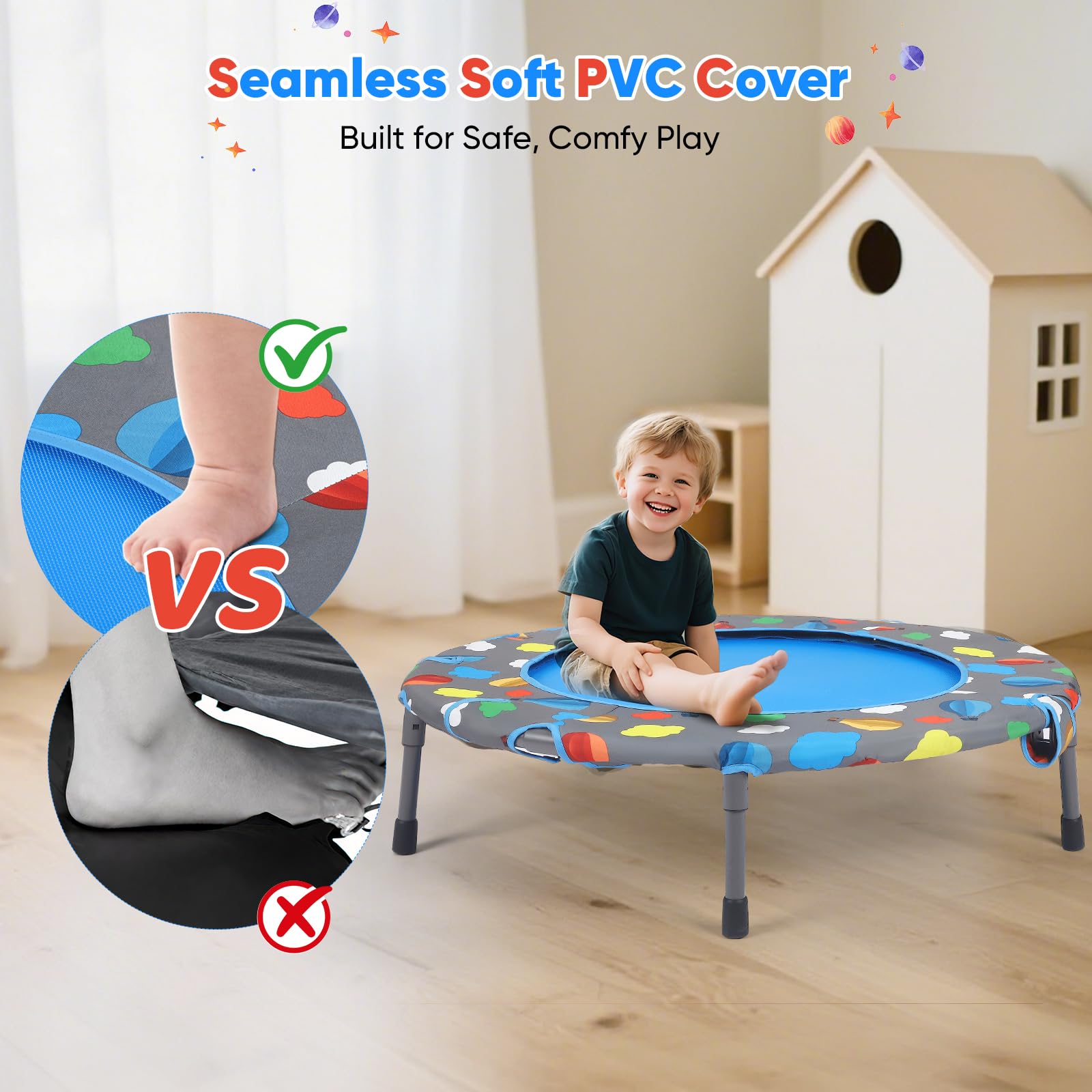 Trampoline de fitness pliable pour enfant - Charge maximale : 150 kg - Silencieux - Avec panier attrape-balles avec housse de sécurité - Trampoline pour enfants