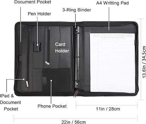 Miniatura 3 de Yodo Carpeta organizadora de piel sintética con cremallera para currículum, documentos legales, tablet, suministros de negocios y tarjetas, carpeta