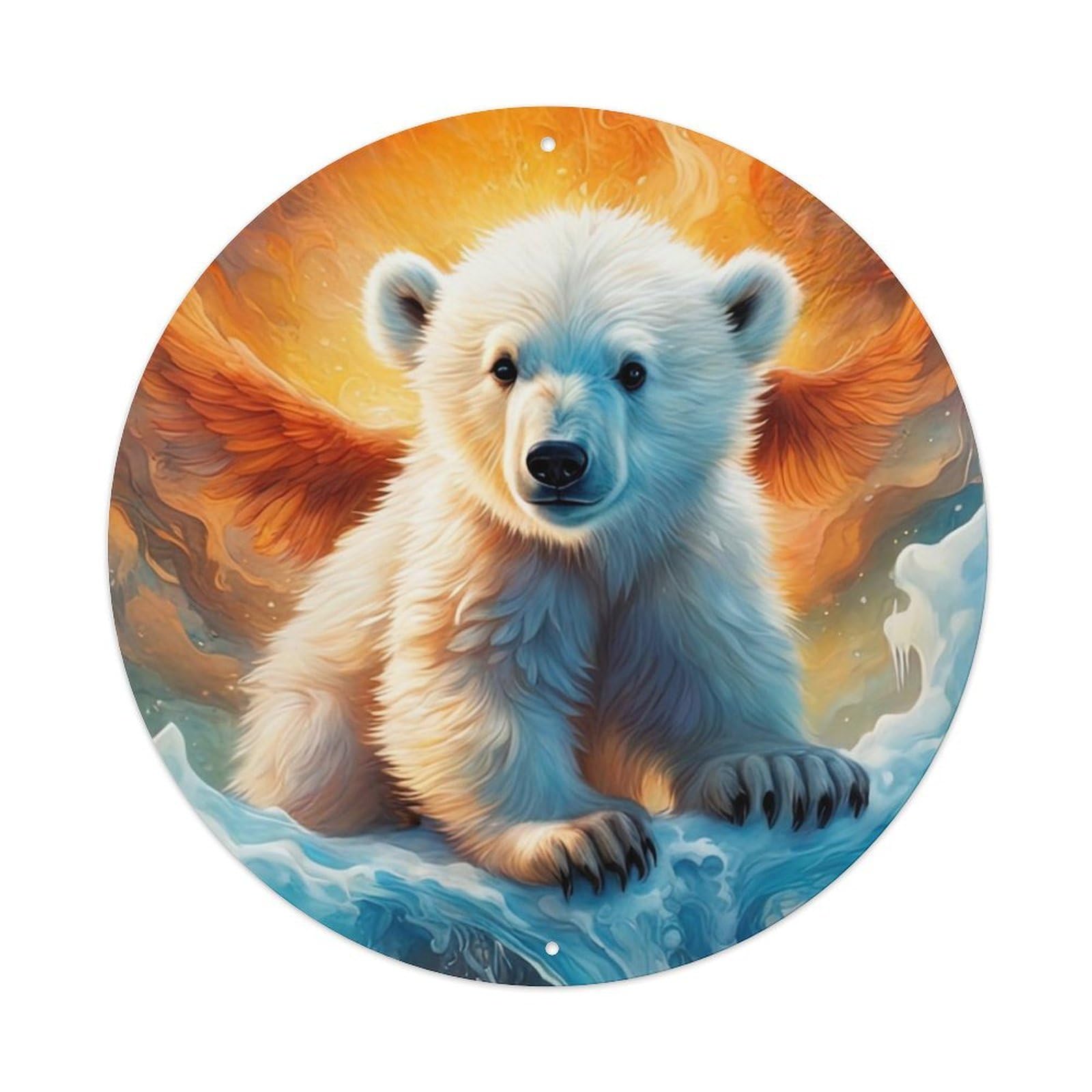 Animal Artwork Cute Little Polar Bear with Wings Vintage Metal Tin Sign Plaque Wall Decor for Cafe, Club Bar, Office, Garden Metal Poster 8x8Inch