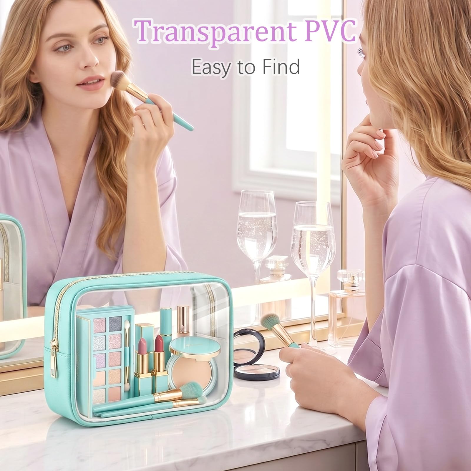 Abbylike Transparente Make-up-Tasche, PU-Leder, Reise-Kosmetiktasche, Schlafsaal, Make-up-Tasche, kleine Kulturtasche mit Reißverschluss, Auto-Organizer, wasserdicht, für Damen, Sommer, Urlaub