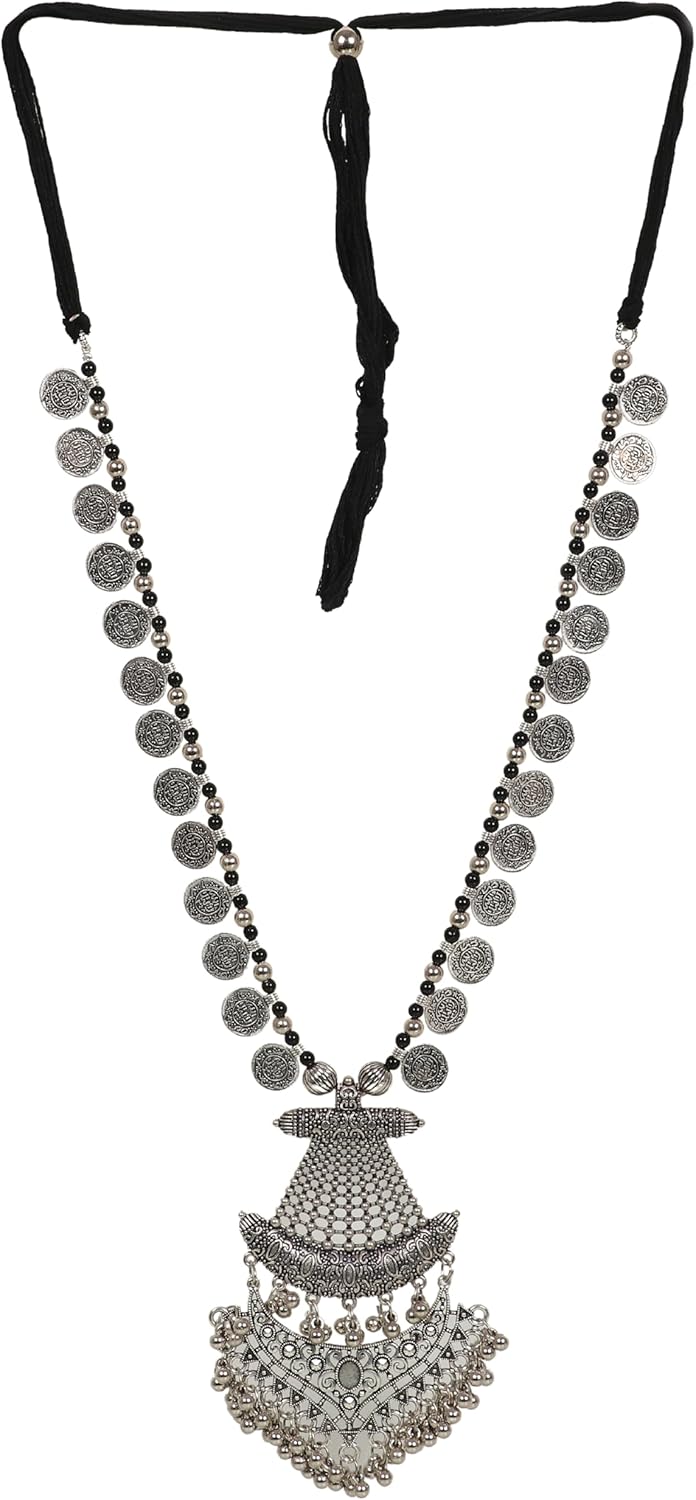 Designer Statement Afghani Antique Oxidised Silver Indian Party Ethnic Tassel Coins Tribal Gypsy Necklace Jewelry Set Women - Image 3
