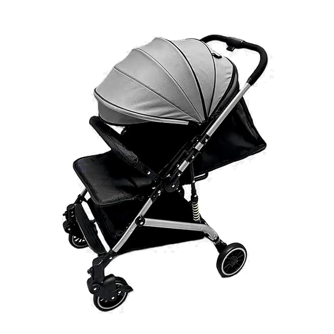 Lightweight Stroller, Compact Folding, Fully Reclining, Sun Canopy, with Rain Cover - Suitable from Birth to Approx. 4 Years, Grey Colour