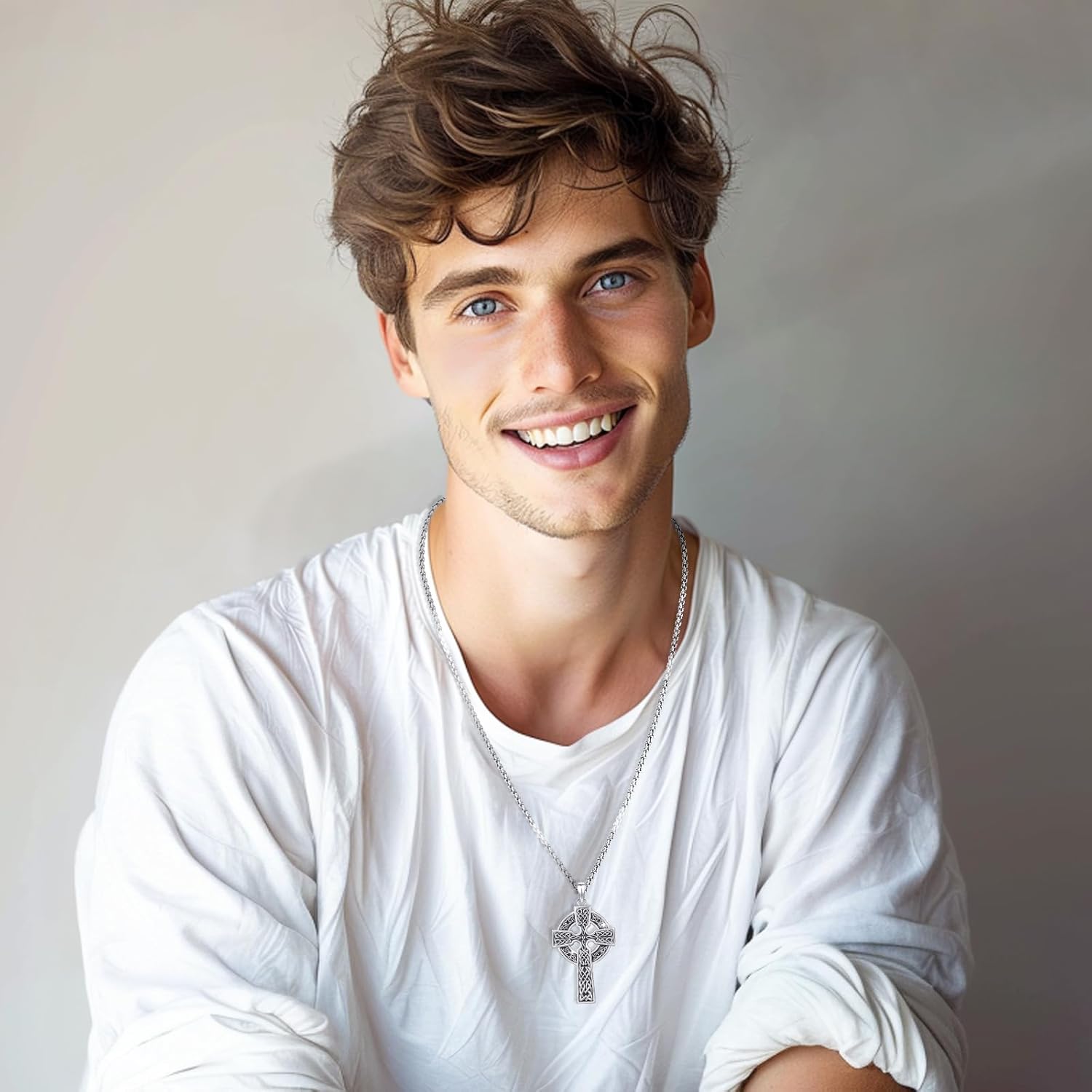 Celtic Cross Necklace for Men Women 925 Sterling Silver Celtic Cross Pendant Evil Eye Necklace Irish Trinity Knot Crucifix Jewelry - Image 5