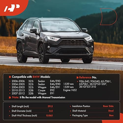 Miniatura 2 de A-Premium Conjunto completo del eje de transmisión trasero del eje de transmisión compatible con BMW 325i 2004-2006, 328i 2007-2013, transmisión