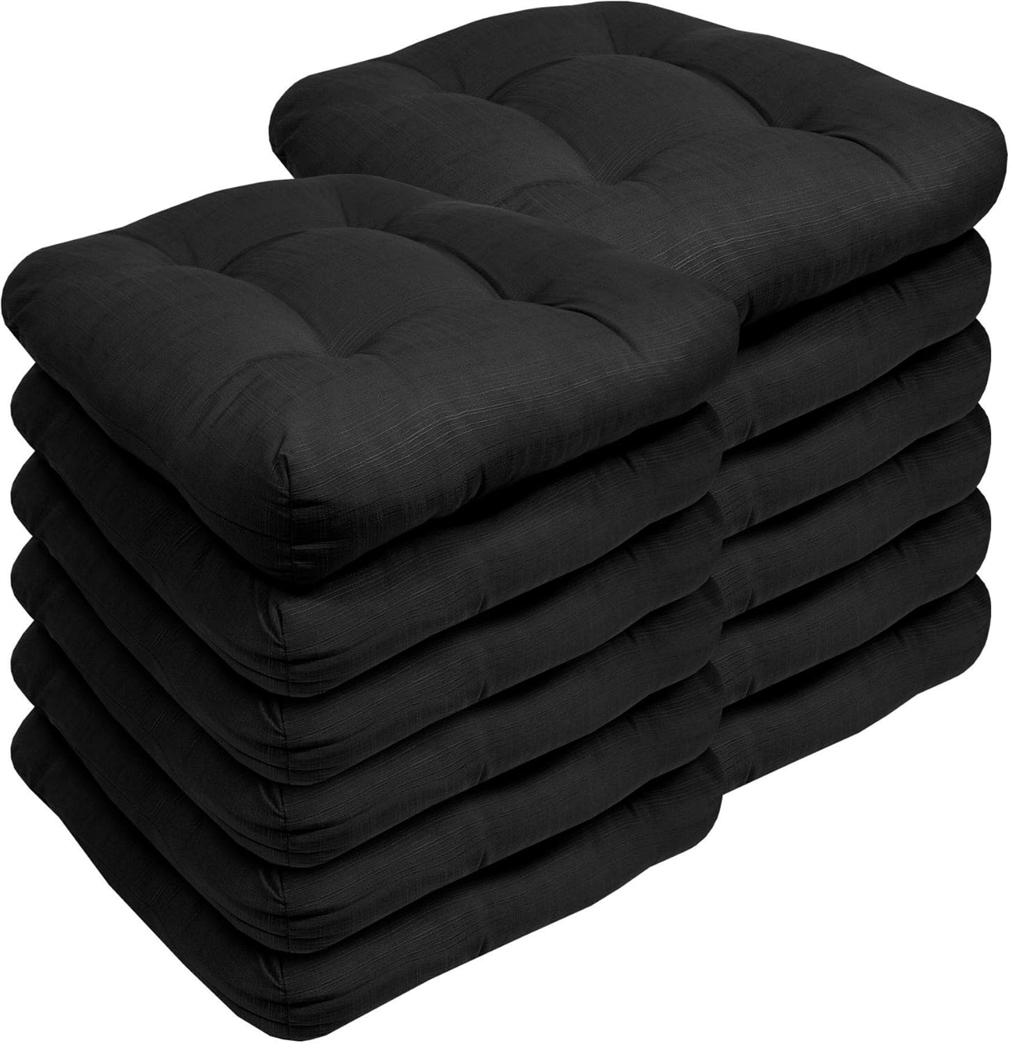 Sweet Home Collection Patio Cushions Outdoor Chair Pads Premium Comfortable Thick Fiber Fill Tufted 19" x 19" Seat Cover,Black (Pack of 3)