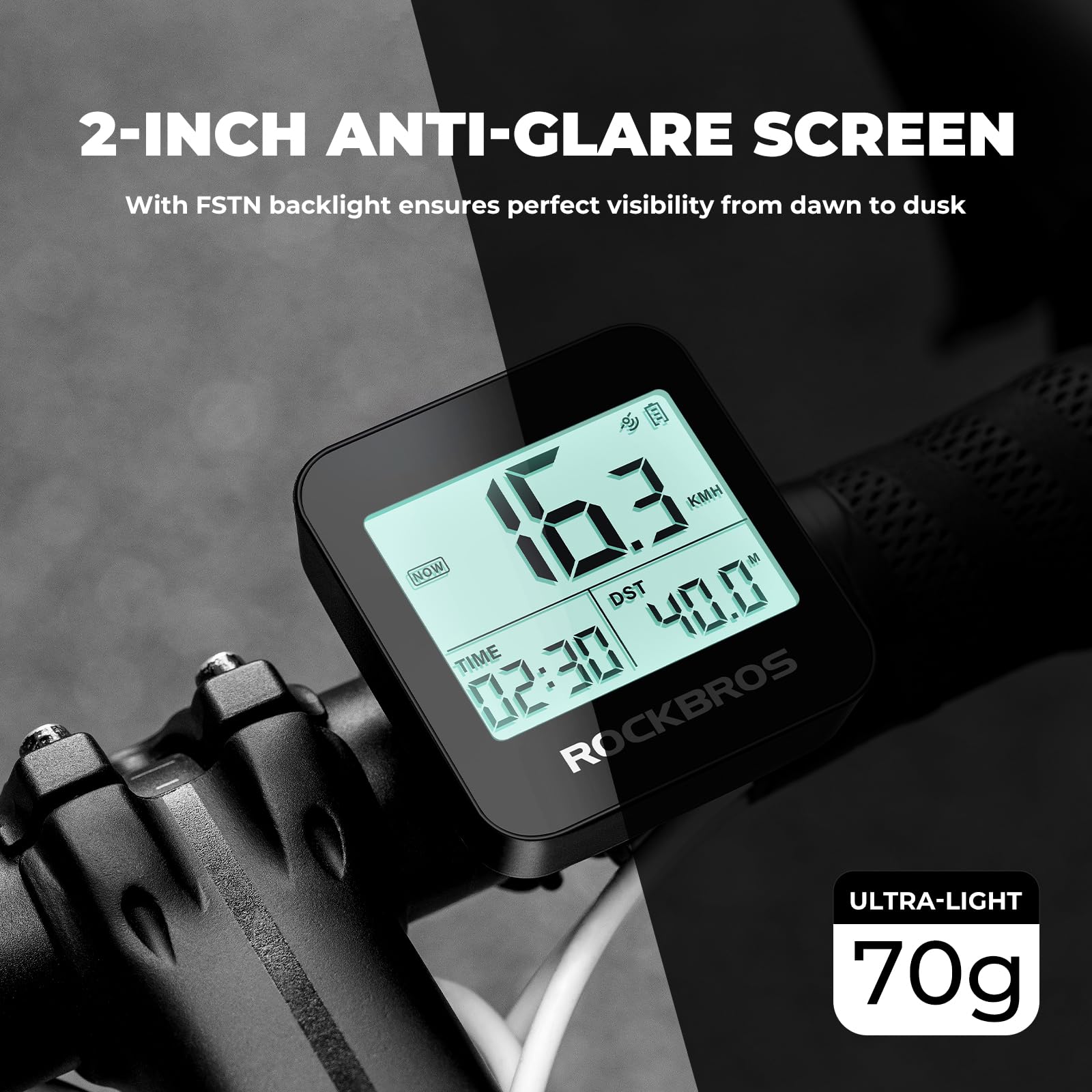 ROCKBROS GPS Bezprzewodowy, wodoodporny IPX6 Prędkościomierz rowerowy, 2-calowy wyświetlacz FSTN z podświetleniem 35H Akumulator Wielosystemowe pozycjonowanie z GPS, Galileo, GLONASS, BDS
