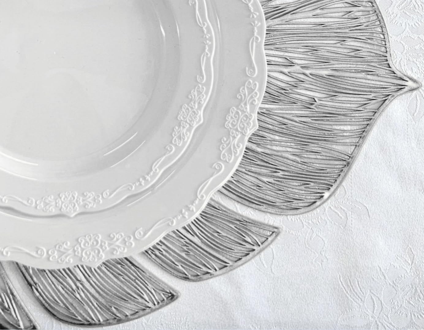 " OCCASIONS " 10 Pieces Pack Pressed Vinyl Metallic Placemats/Wedding Accent Centerpiece Placemat (Garden Silver)