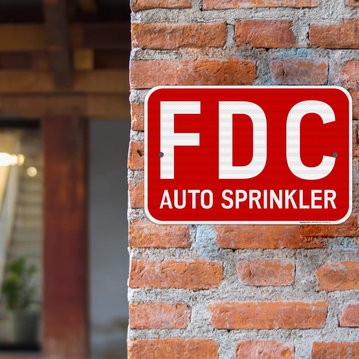 FDC Auto Sprinkler Sign, Red Rackground, 12x18 Inches, 3M EGP Reflective 0.63 Aluminum, Fade Resistant, Easy Mounting, Indoor/Outdoor Use, Made in USA