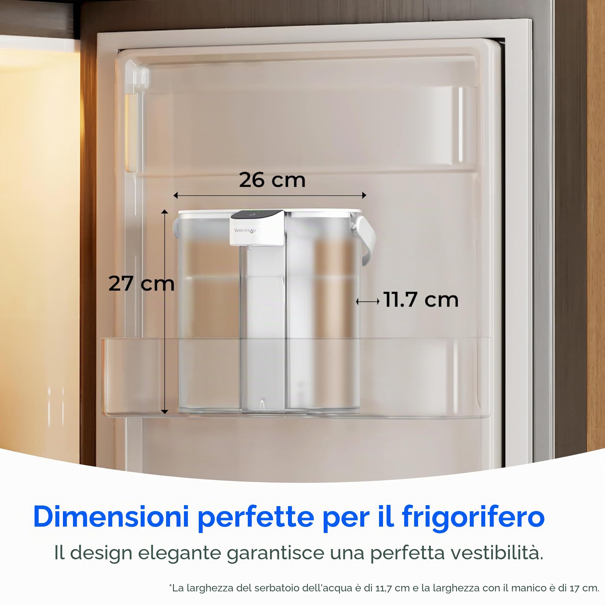 Waterdrop Caraffa Filtrante per Frigorifero Elettrico Istantaneo con Filtro 3 Mesi, Sistema di Filtraggio dell'Acqua da Banco, Riduce Cloro, Piombo, Mercurio, Riduce PFAS, 757 Litri, Bianco