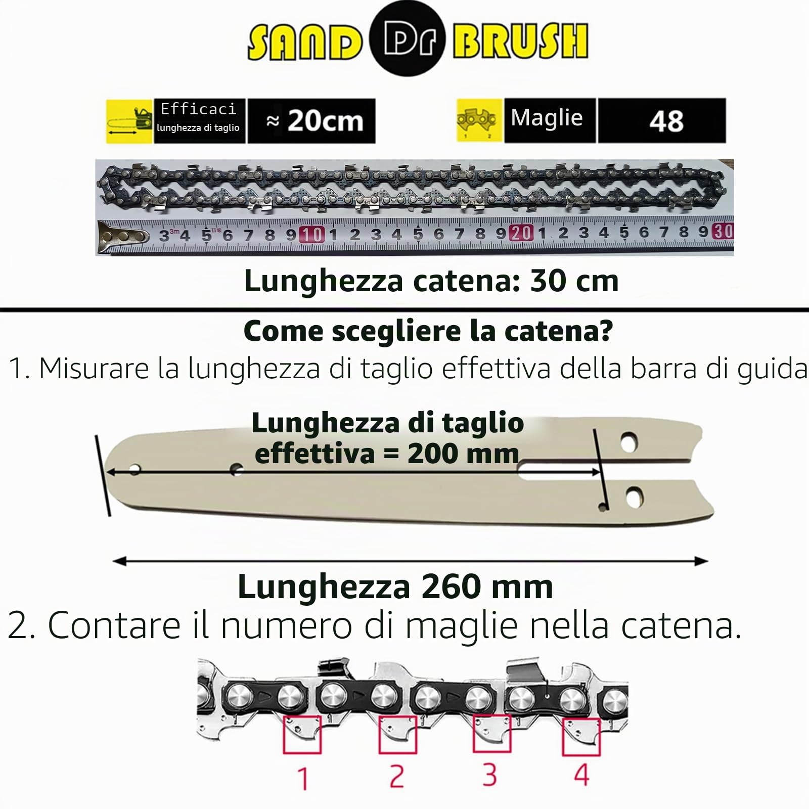 Catene 8 Pollici Sega Mini Motosega，Catena di Ricambio Ricaricabile Portatile da 8 pollici 3 pezzi，Catene Lunghezza 31cm，1/4"， 0.043"(1.1mm)，48DL (3PCS-8IN-1/4 043 48DL)