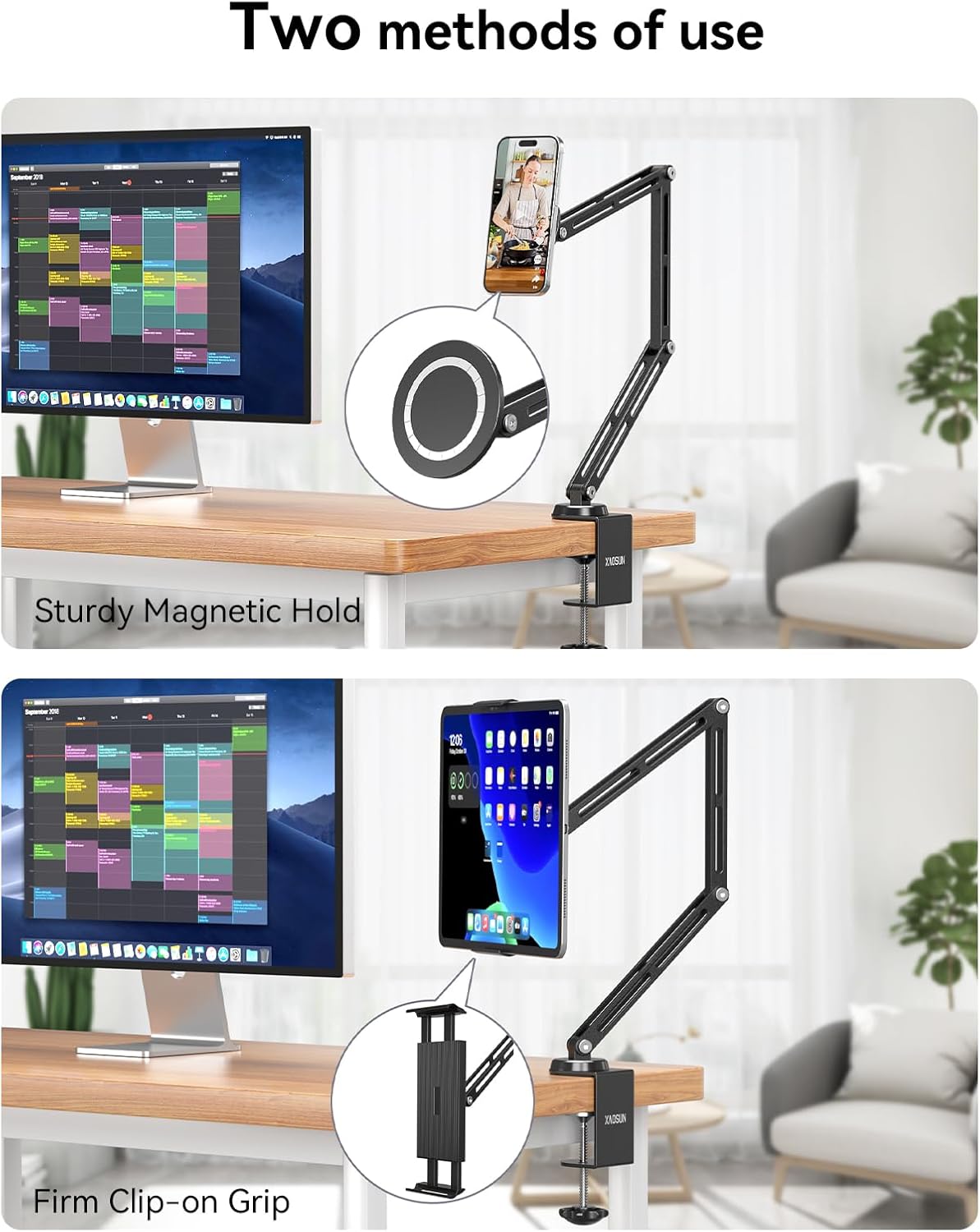 XAOSUN Tablet Stand Holder Adjustable, Aluminum Magnetic ipad Stand for Desk, Foldable Tablet Holder Mount 360°Rotation Compatible with iPad, iPhone, Portable Monitor, Kindle Galaxy Tab and More