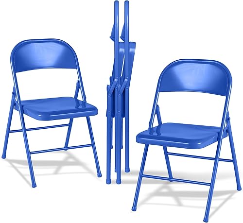 VECELO Sillas plegables con marco de metal, asiento de acero con triple soporte para oficina en casa, ahorro de espacio sin montaje, capacidad de