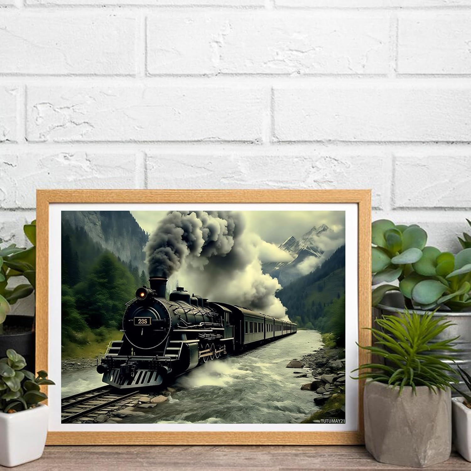 Steam Train Chugging Through Mountains Diamond Painting, Old Steam Train Diamond Painting Kits, 5D DIY Diamond Painting Kits for Adults Diamond Art, for Room Home Wall Decor Gift 12x16 inch