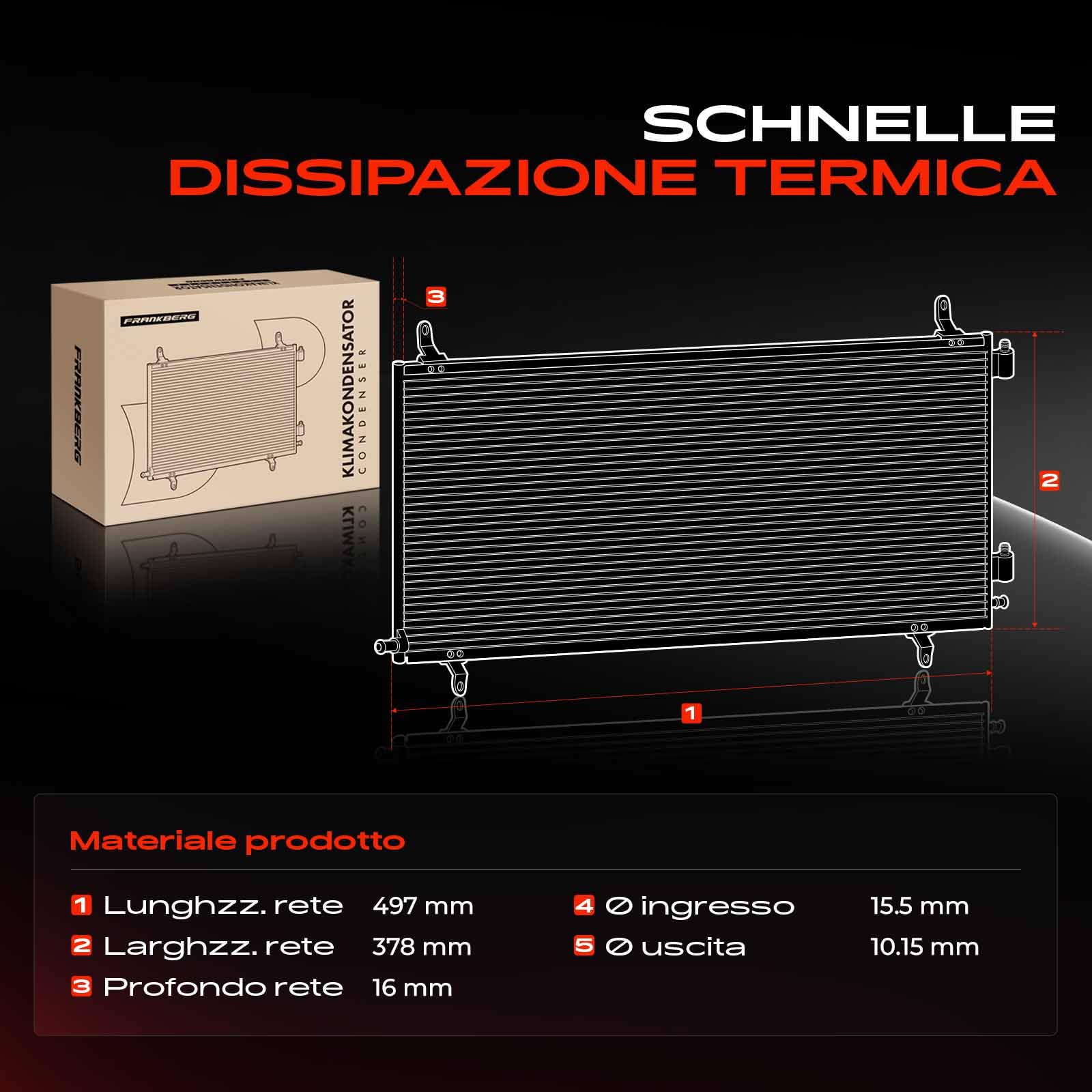 Frankberg Radiatore climatizzatore Condensatore climatizzatore Compatibile con Micra IV K13K K13KK 1.2 1.2 DiG-S 2010-2015 Replace# 940600,921101HC0A