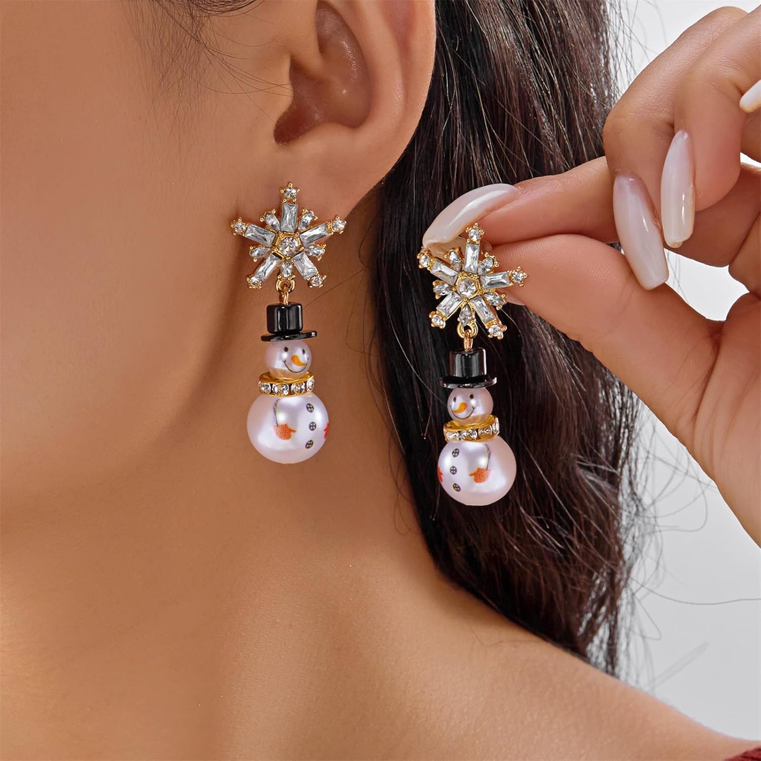 Christmas Snowman Earrings for Women Dainty Glitter Crystal Snowflake Stud Earrings Santa Hat Snowman Drop Dangle Earring Festive Holiday Christmas Jewelry - Image 2