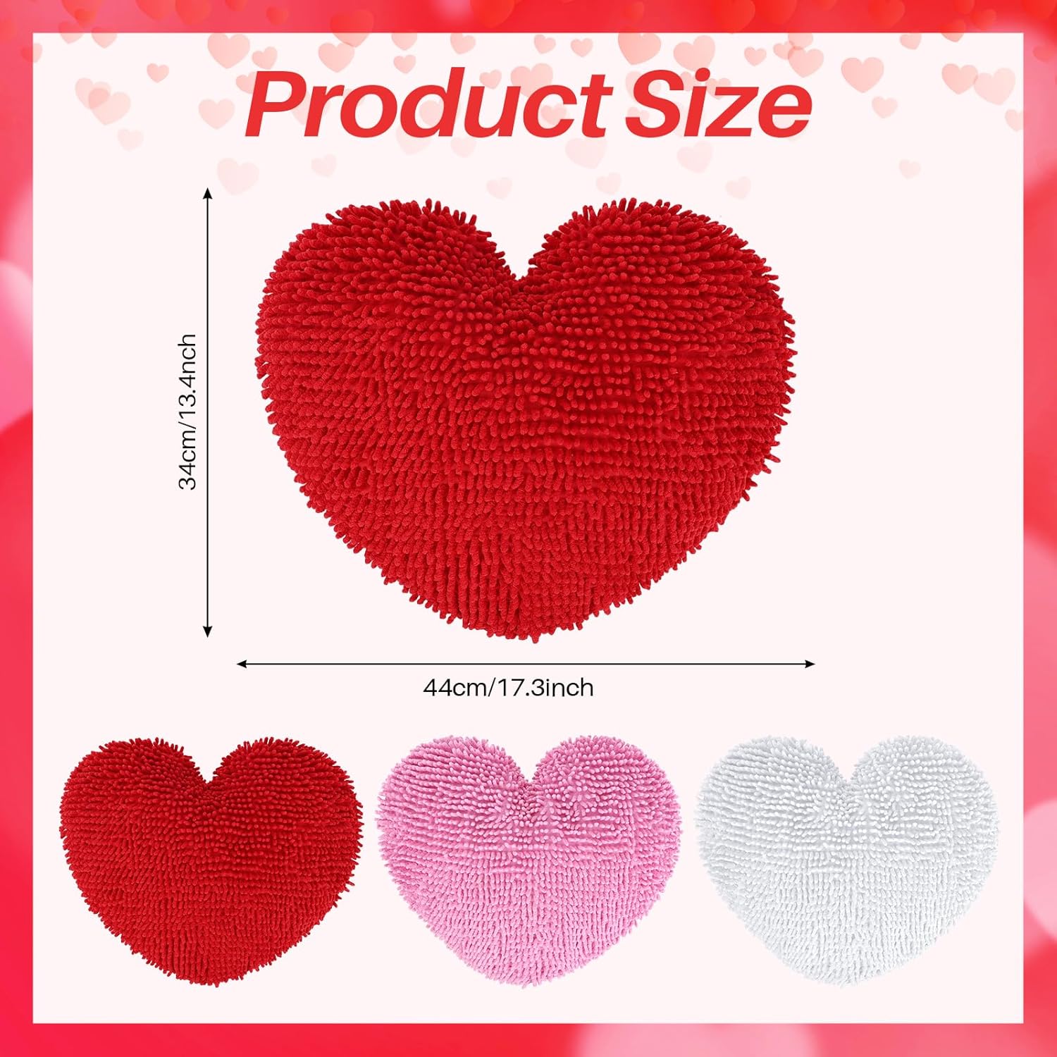 Cumule 3Pcs Valentine's Day Heart Pillows Plush Large Love Heart Pillows Red Ivory Pink Pillows for Valentines Day Living Room Bedroom Decor