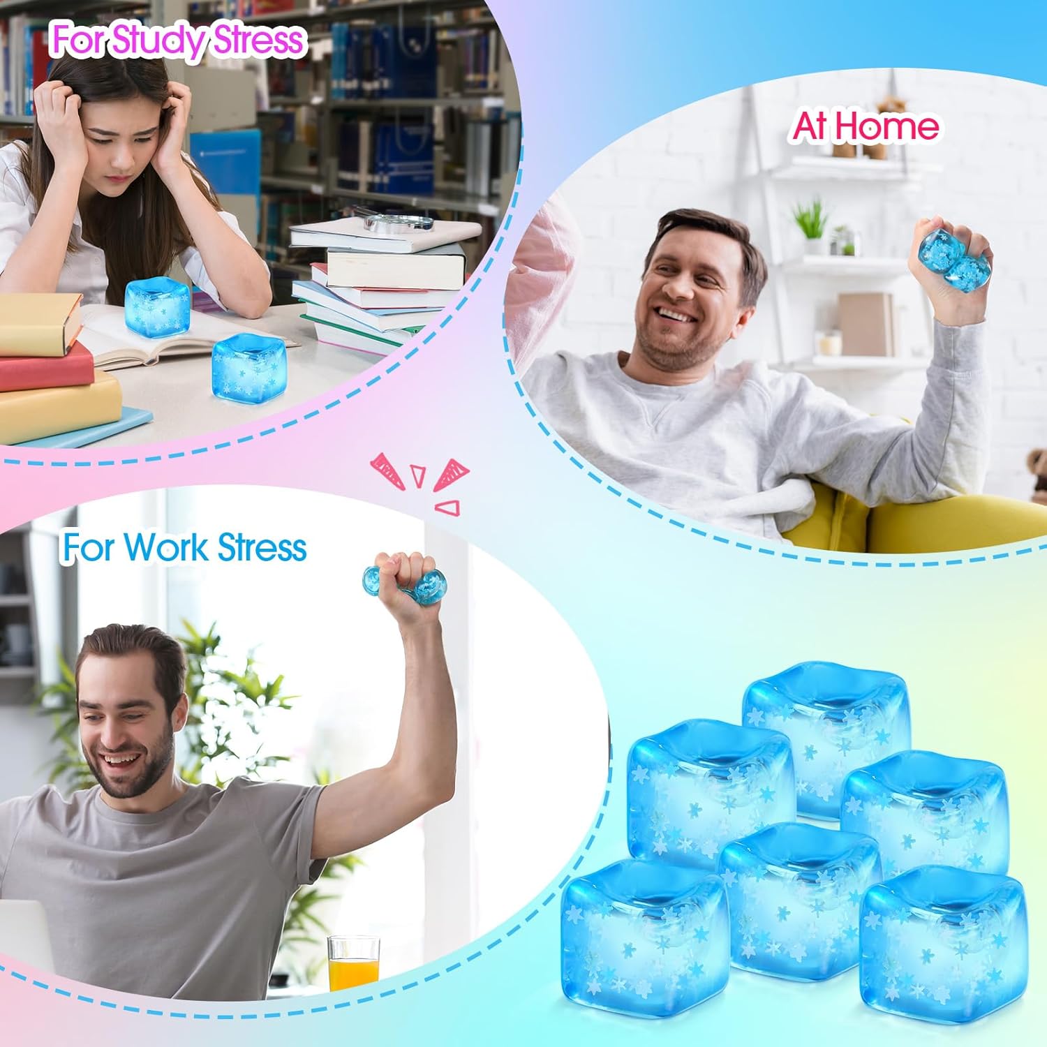 Gemscream 48 Pack Stress Cube with Snowflakes Slow Rising Ice Cube Stress Balls Sensory Squeeze Ball for Anxiety Relief for Party Favors Prizes Goodie Bag Stuffers (Blue)