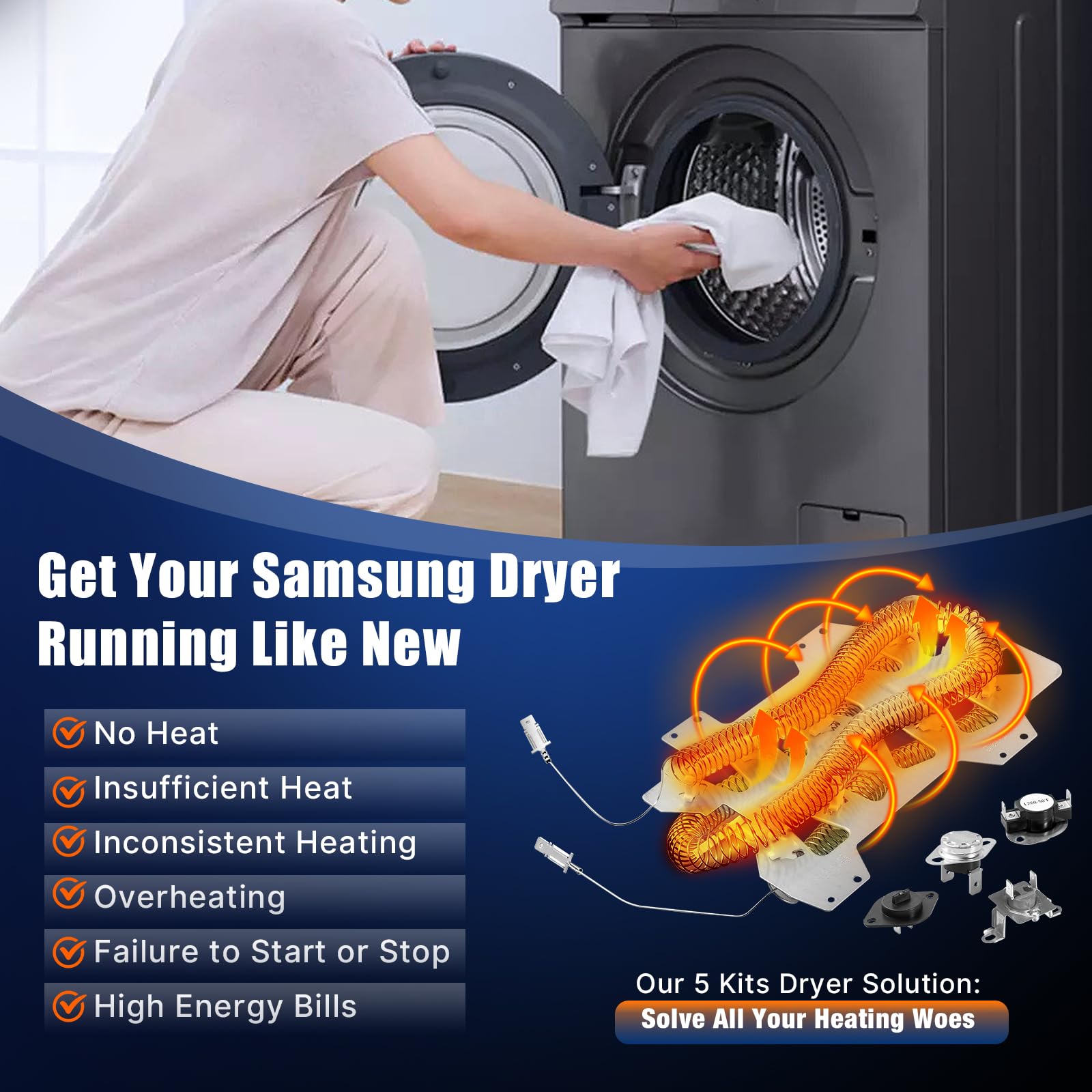 Amazon.com: Heating Element for Samsung Dryer, DC47-00019A Dryer Heating  Element for Samsung dv45h7000ew/a2 dv42h5000ew/a3 dv40j3000ew/a2, Dryer  Parts Thermal Fuse DC47-00016A DC47-00018A DC32-00007A DC96-00887C :  Appliances