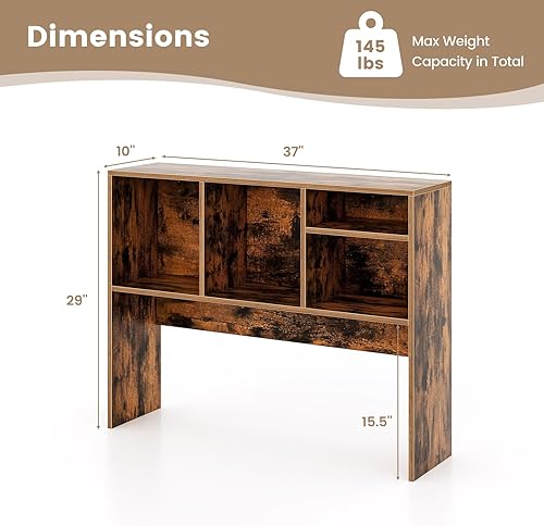 Miniatura 3 de LDAILY Estantería de escritorio, organizador de escritorio de oficina de 2 niveles con 4 estantes, estante de almacenamiento de madera de 37