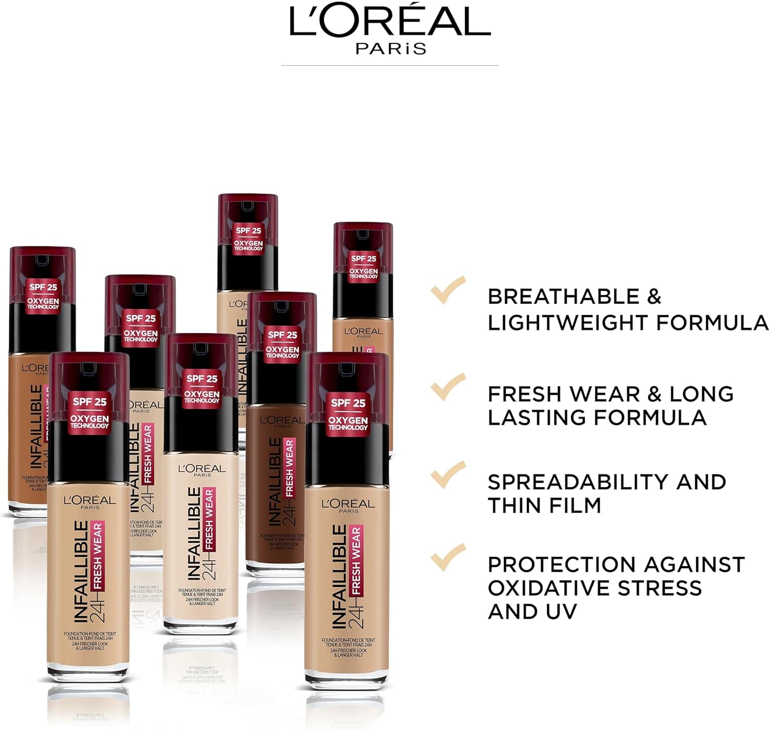 L'Oréal Paris Make-Up, Waterproof and Long-Lasting Liquid Foundation with SPF 25, Infaillible 32H Fresh Wear Make-up - Image 3
