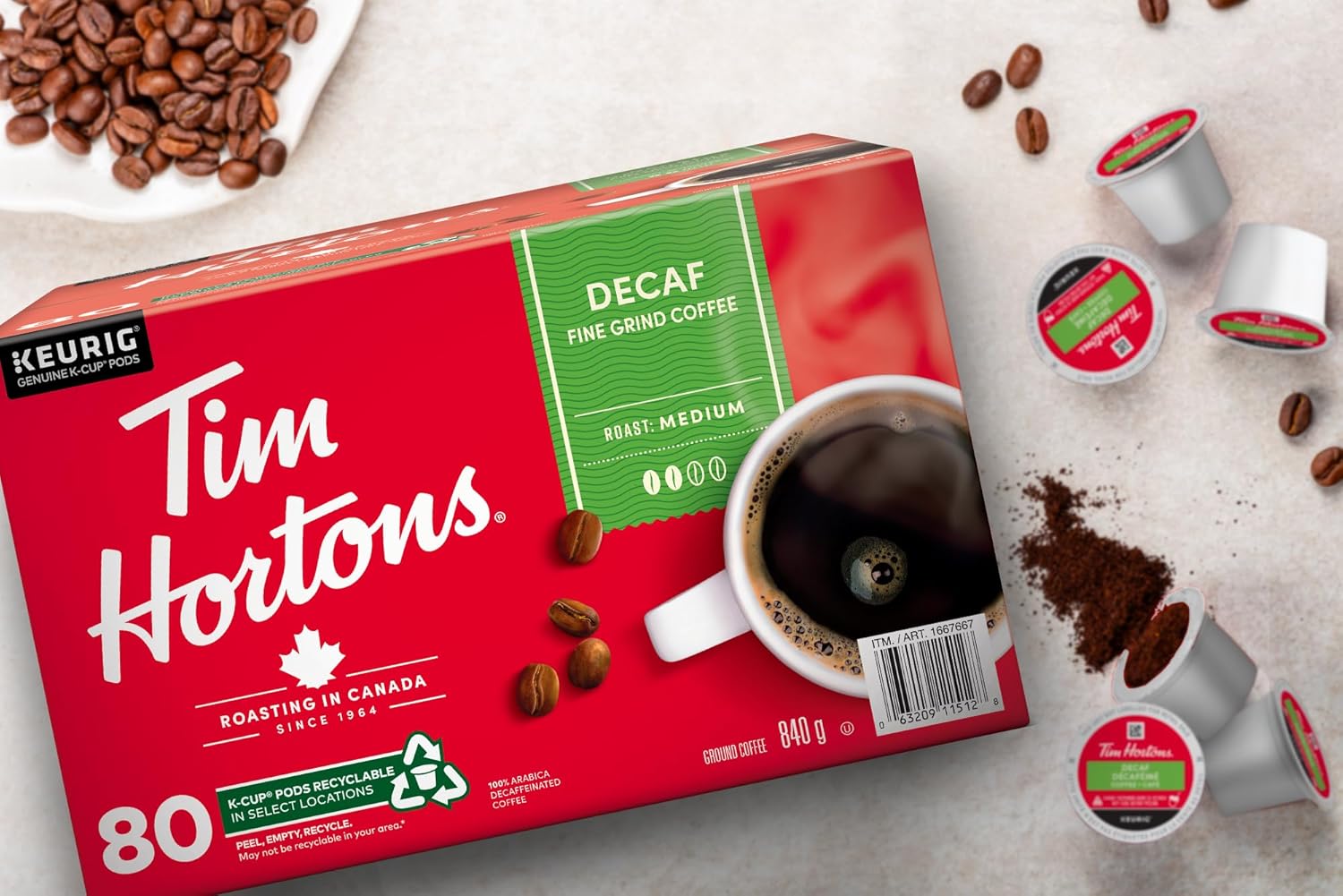 Tim Hortons Single-serve Decaf 80 K-Cup Pods, 840g/29.6oz {Imported from Canada}