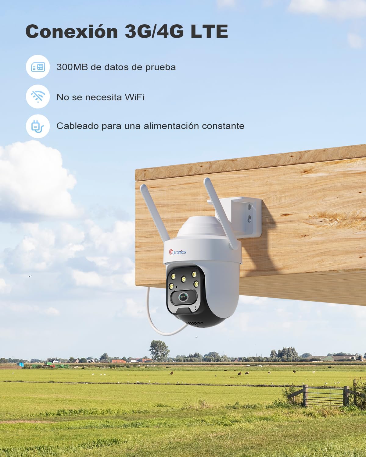 Ctronics 2K 4G LTE Camara Vigilancia Exterior con Tarjeta SIM,Seguridad