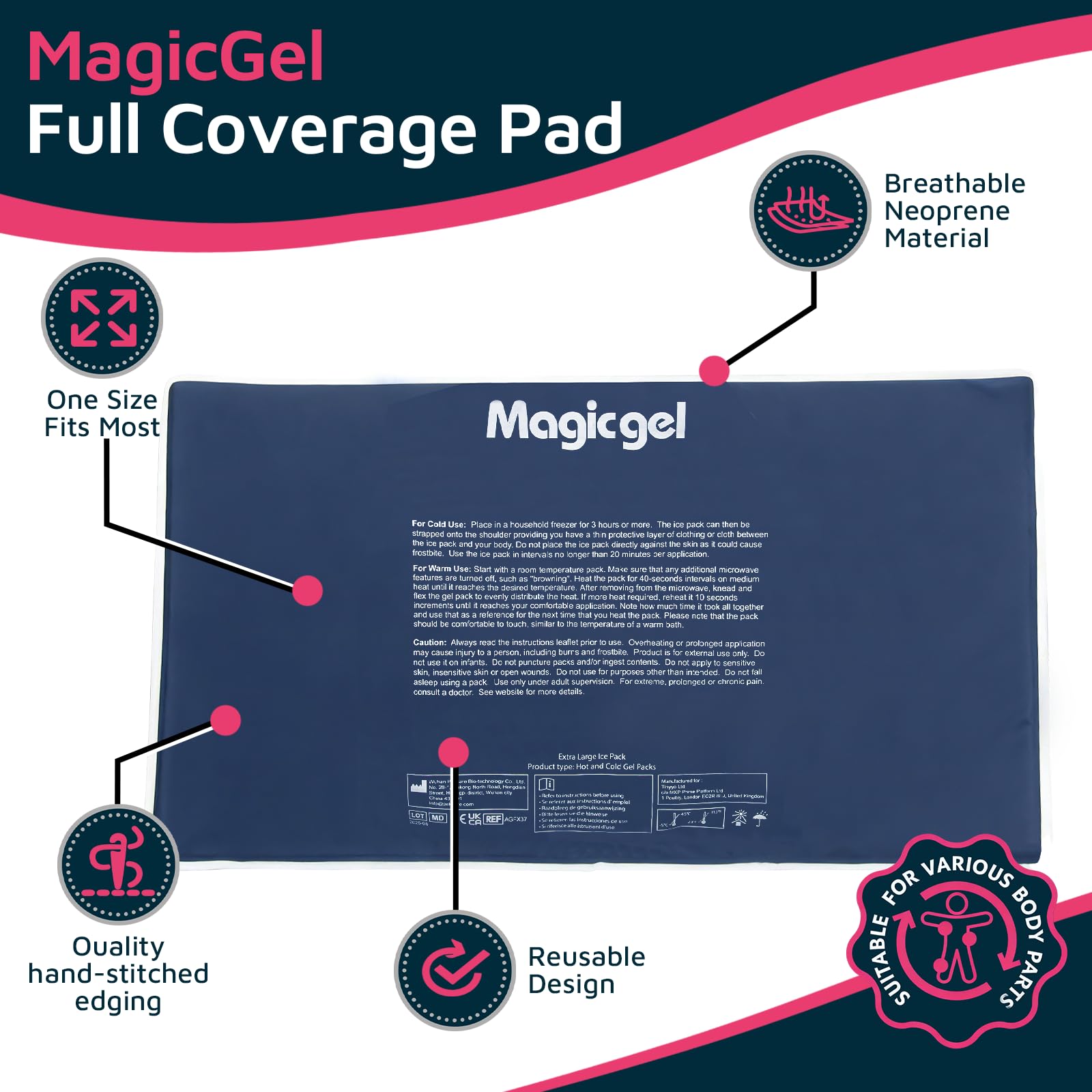 Magic Gel Bolsa Hielo Lesiones Extra Grande - Bolsa Gel Frio para Lesiones XL - Compresa para Congelador o Microondas - Alivia Dolores de Espalda Fisioterapia Recuperación Rápida y Más - Gris