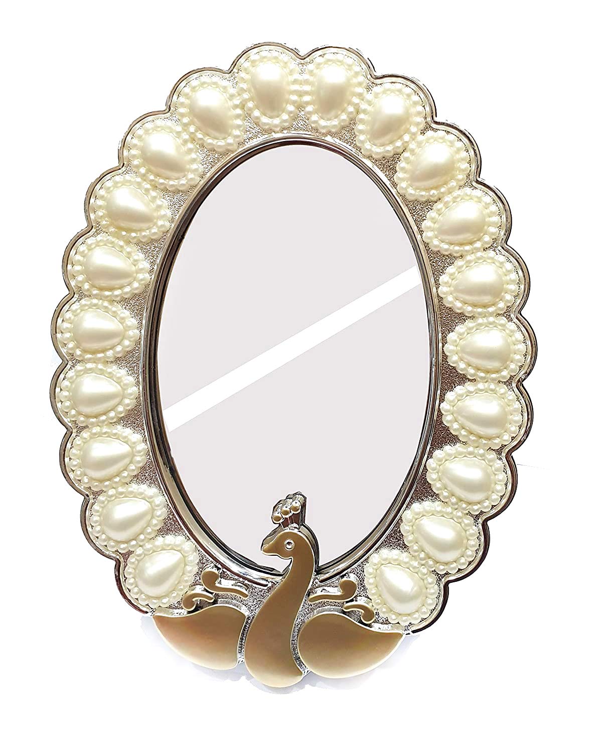 Vanity Mirror Plastic Dressing Tabletop Cosmetic with Stand(Framed , Oval)-image-22