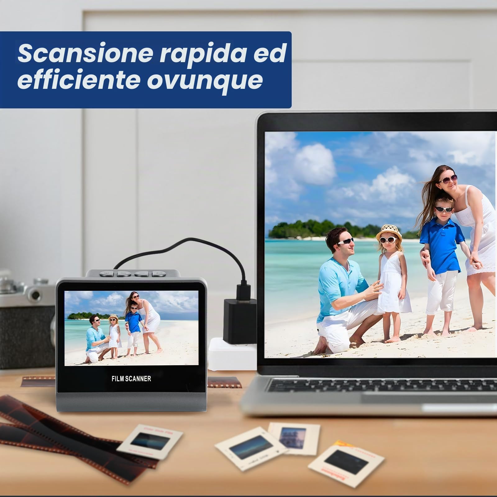 22MP Film e Slide Scanner con 5 "Schermo LCD, Convertire Colore & B & W Negativi & Diapositive 35mm, 126, 110 Film ad alta risoluzione JPEG Digital Foto
