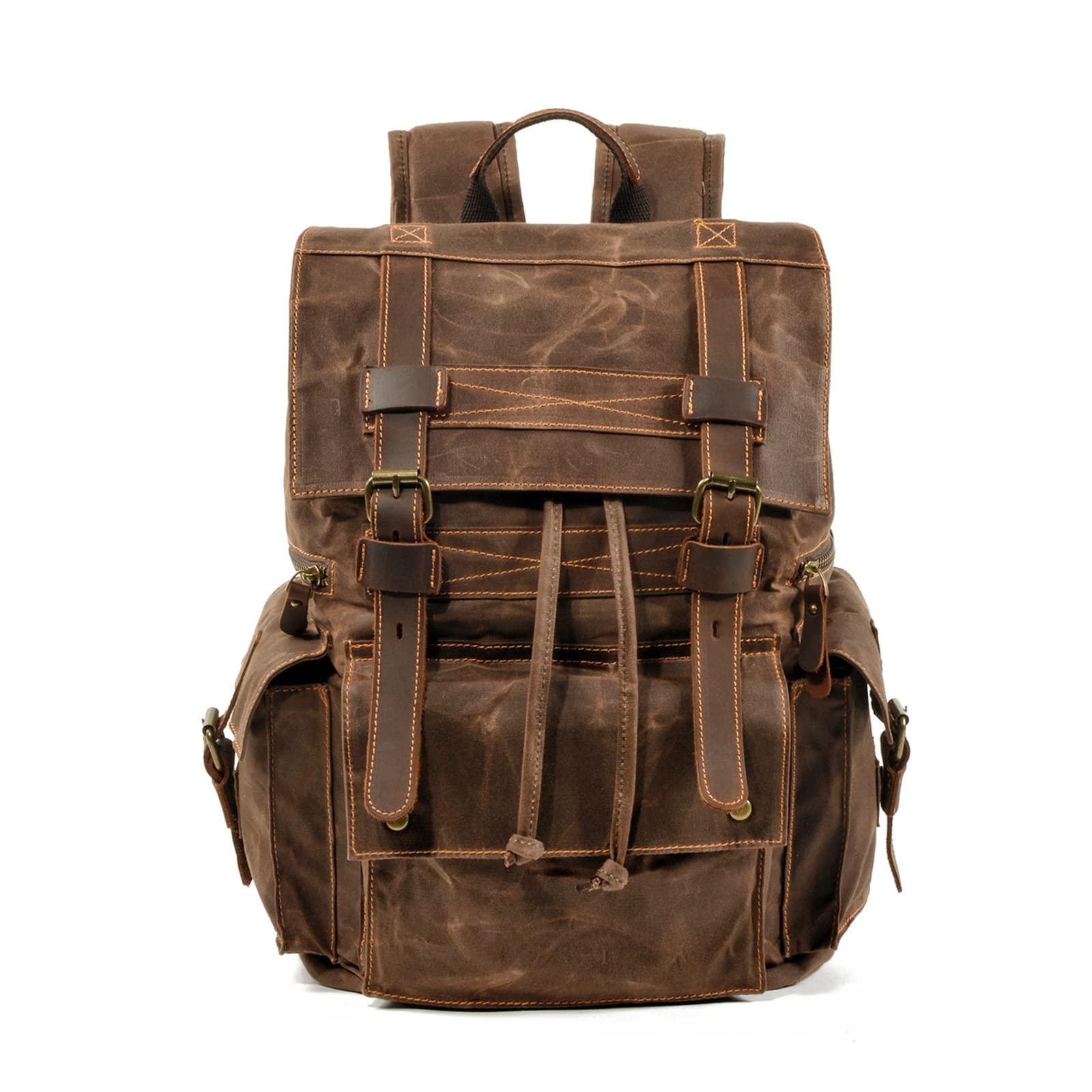 FANDARE Vintage Canvas Backpack Outdoor Hiking Daypacks Vintage Daypacks Travel Trekking Drawstring Rucksack Shoulder Bag for Men Women Sport Camping Mountaineer Knapsack Brown