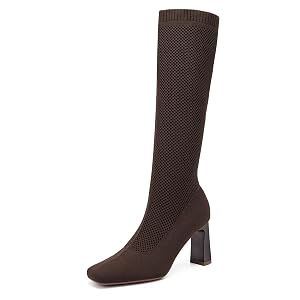 NEWBELLA Womens Knee High Boots with Block Heels - Comfortable Stretch Fit Mousse Fabric Fashionable Chunky Heel Booties