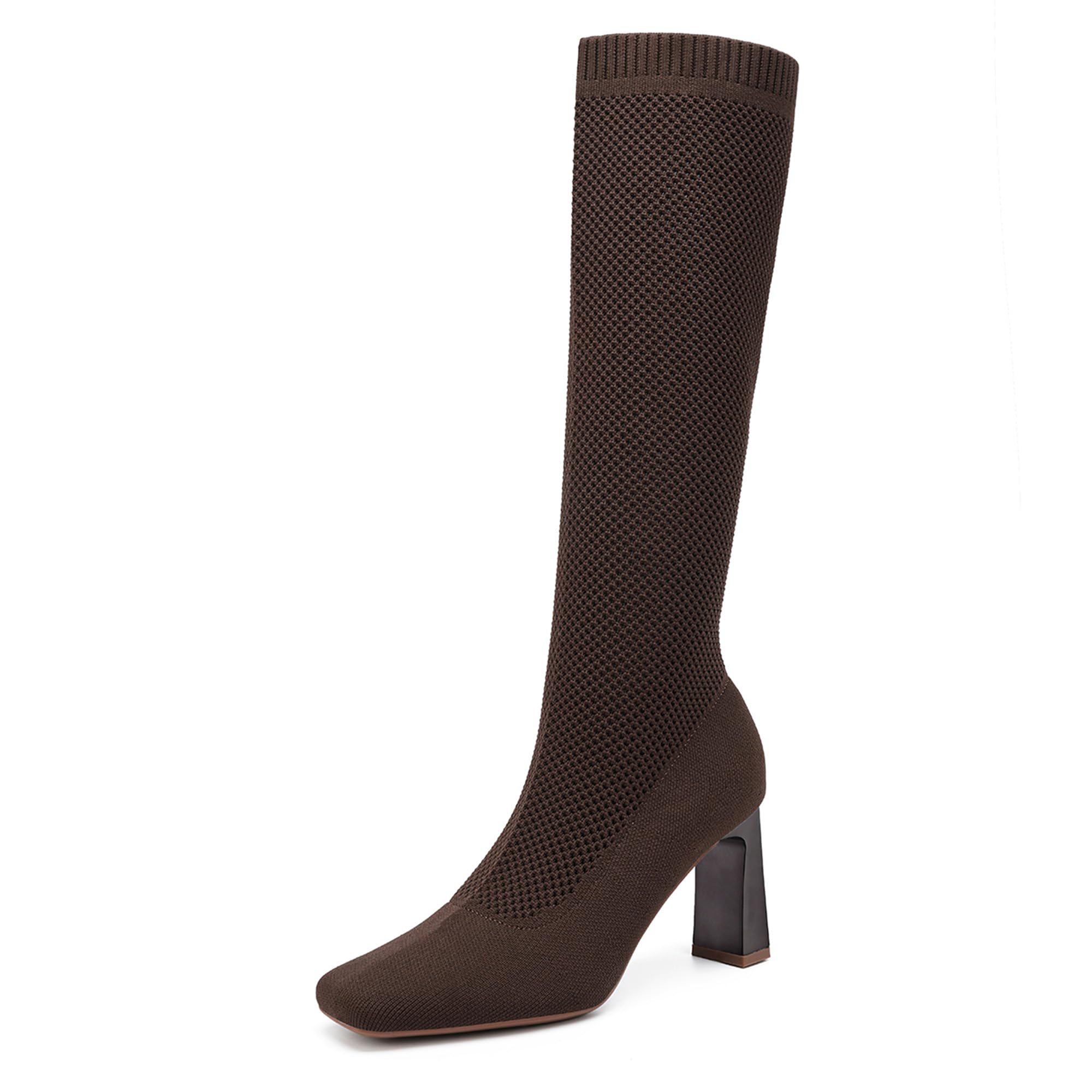 NEWBELLA Women's Knee High Boots with Block Heels - Comfortable Stretch Fit Mousse Fabric, Fashionable Chunky Heel Booties for Women